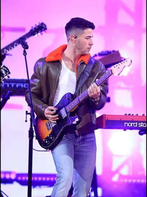 Jonas Brothers BBMAs 2021 Nick Jonas Brown Leather Jacket