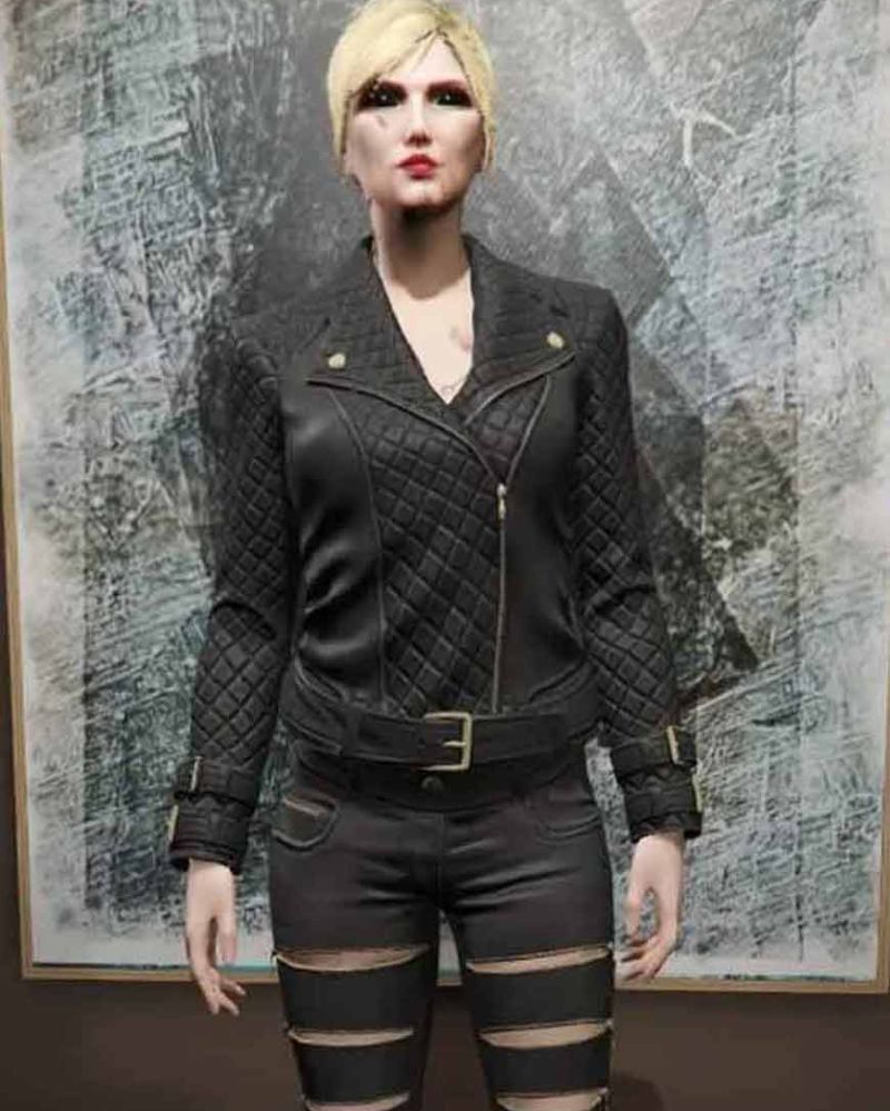GTA 6 Lady  Women’s Quilted Leather Biker Jacket