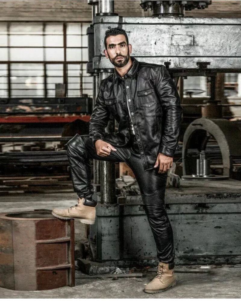  Men Lambskin Leather Jacket Biker Style 