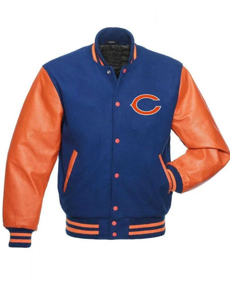 Men Stylish Chicago Bears Varsity Orange and Blue Jacket