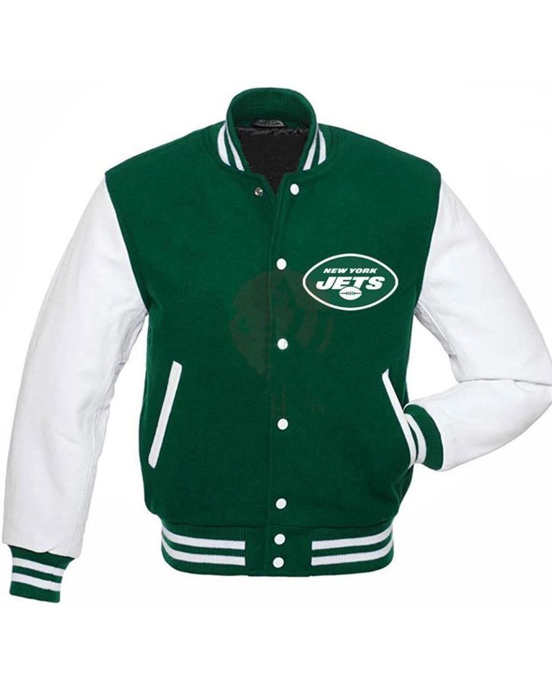 Treading  Varsity NY Jets Green and White Jacket