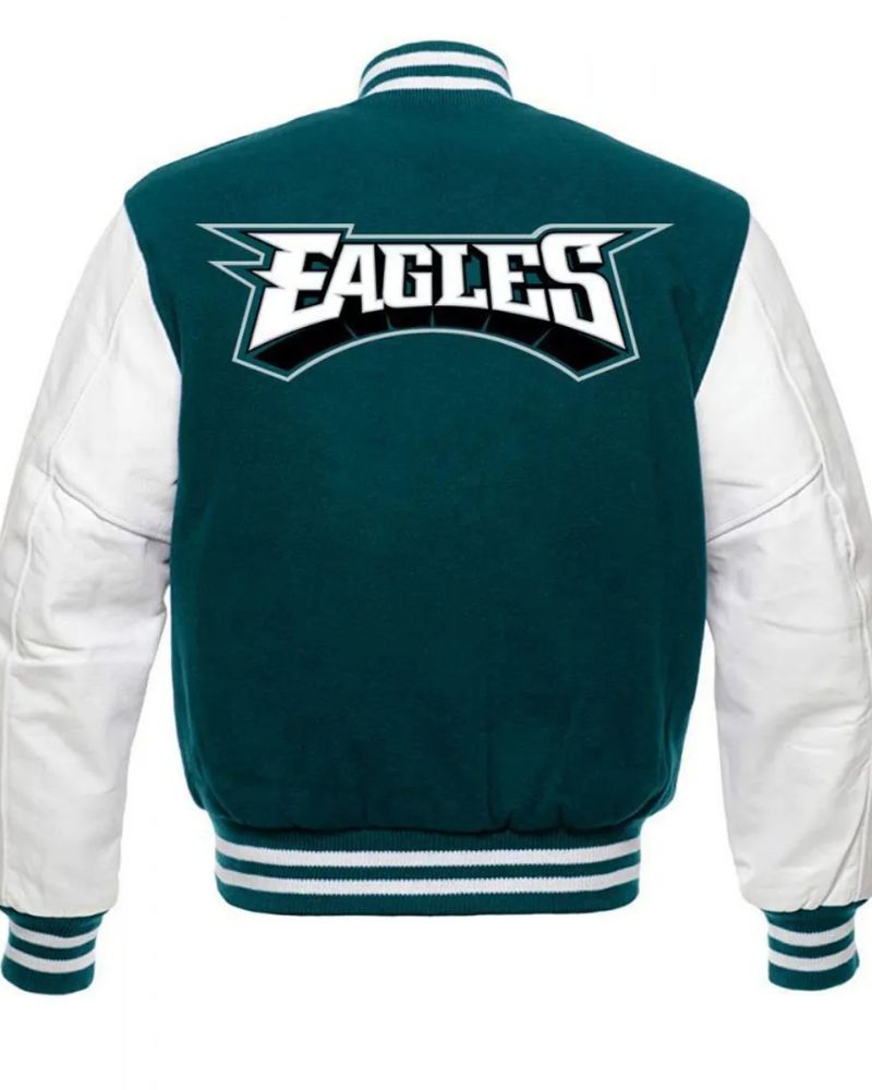 Eagles Logo Green and White Letterman Jacket