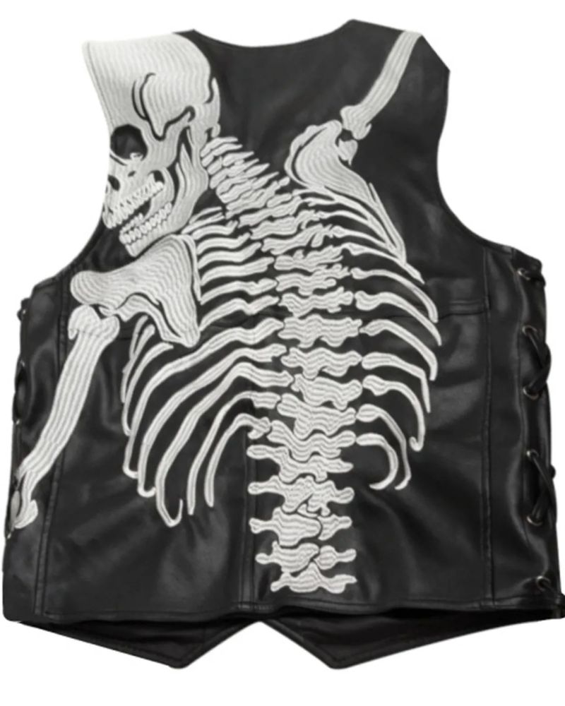 Rod Skeleton Black Leather Vest