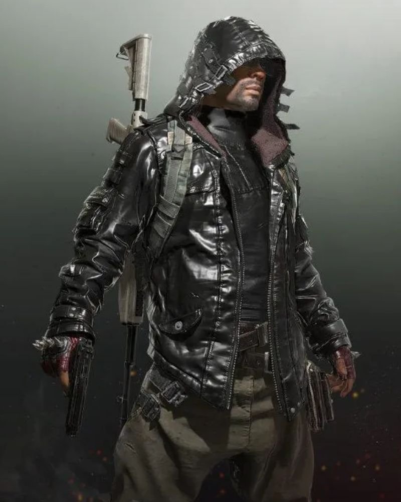 Rule in Black: Ultimate PUBG Leather Hoodie Jacket for Men