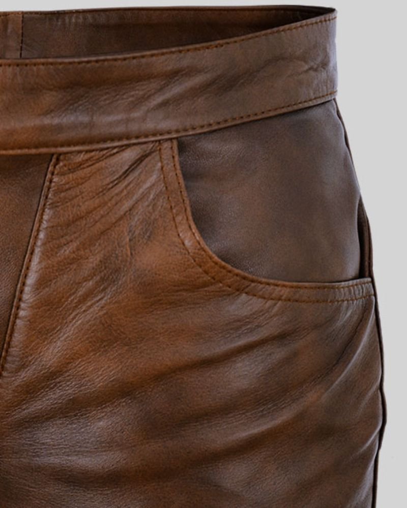Classic Cowboy Leather Pants – Rustic Lace-Up Western Style