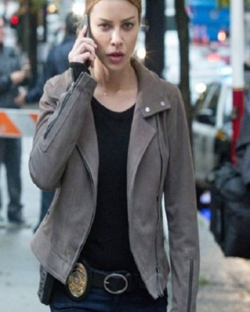 Elegant Grey Leather Jacket Worn by Chloe Decker in Lucifer