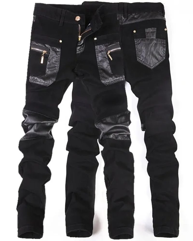 New fashion men leather pant patch work casual skinny