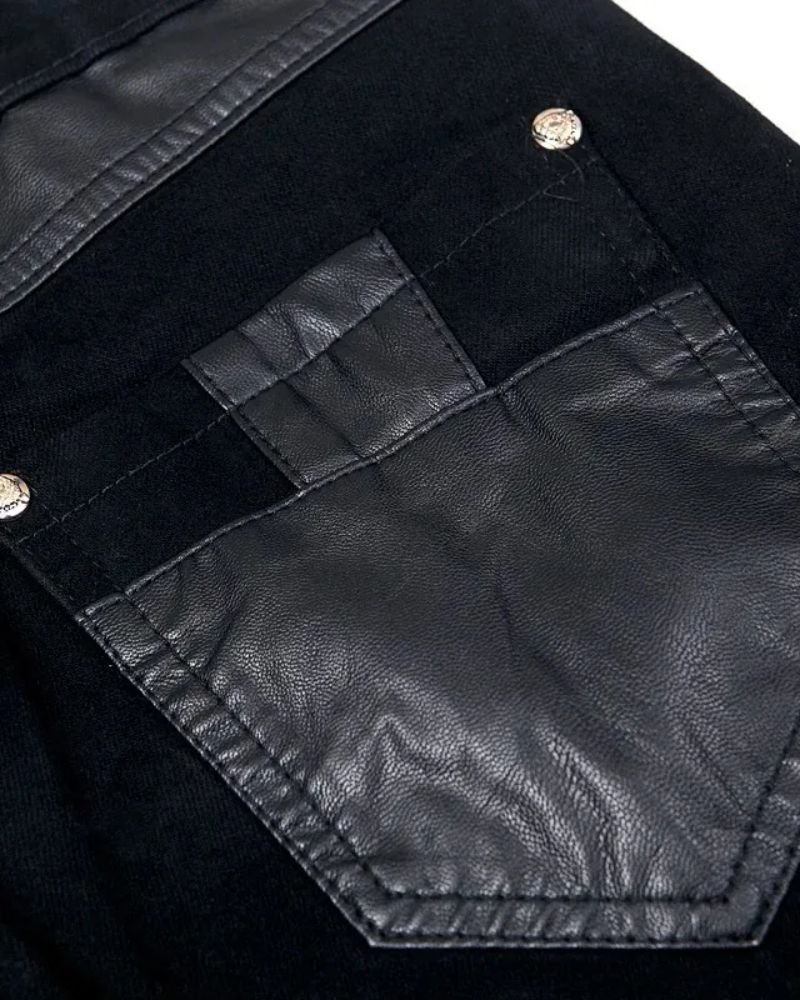 New fashion men leather pant patch work casual skinny mens motorcycle jeans