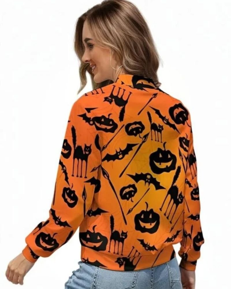 Spooky Halloween Eve Pumpkin Bomber Jacket Outfit