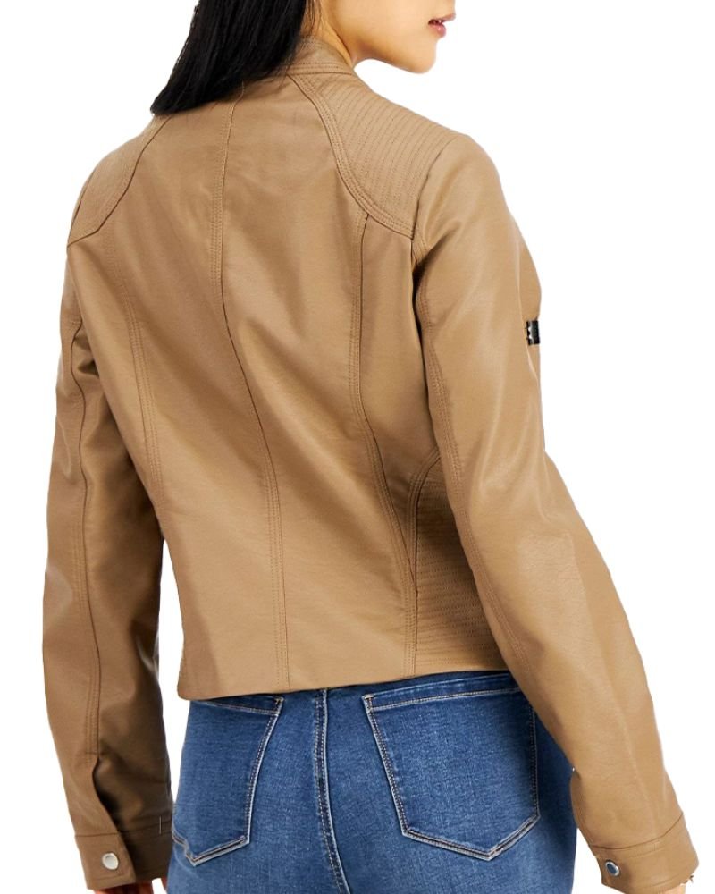 Tan/Beige Women’s Biker Leather Jacket – Chic Moto Fashion