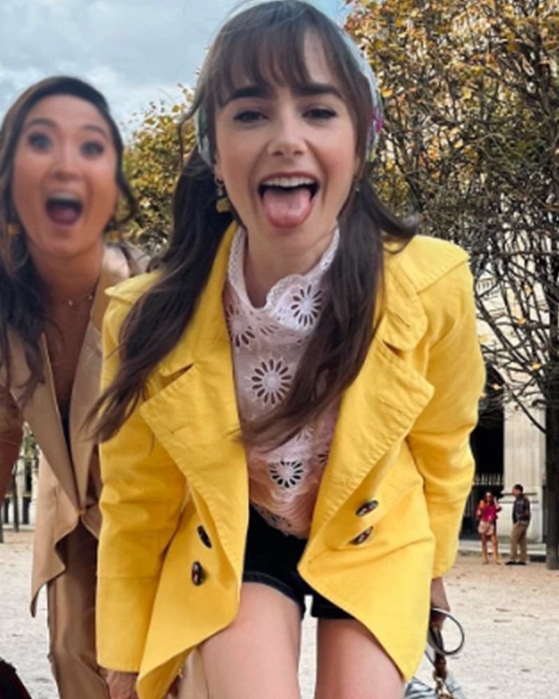Lily Collins Emily in Paris Yellow Coat – Signature Style