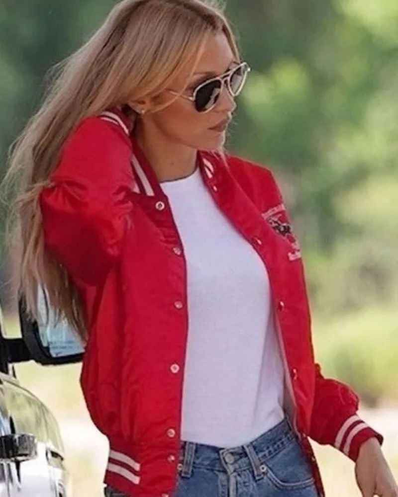 Bella Hadid 2025 Street Style Varsity Jacket – Fashion Forward Look