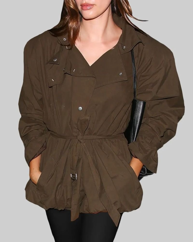 Hailey Bieber Brown Leather Jacket  Trendy Women’s Street Style