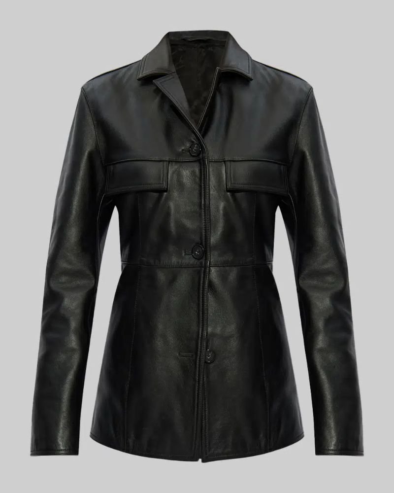 Hailey Bieber Black Leather Blazer  Elegant Women’s Celebrity Fashion