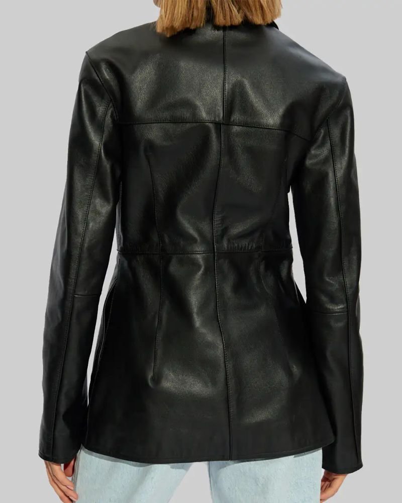 Celebrity Style Hailey Bieber Black Leather Blazer  Fashion Forward Outfit