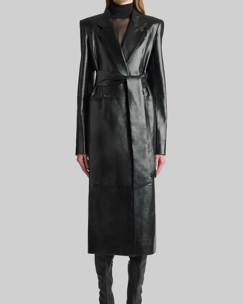 Hailey Bieber Signature Black Leather Coat  Chic Women’s Street Style