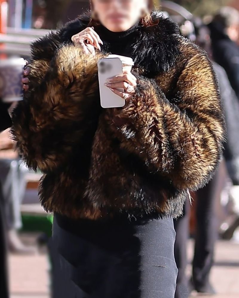 Hailey Bieber Brown Fur Jacket  Luxe Celebrity Winter Style