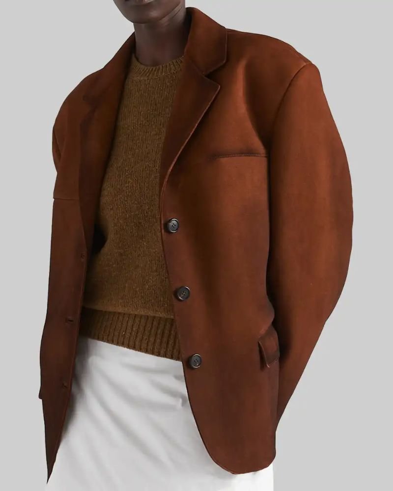 Hailey Bieber Brown Short Leather Coat  Iconic Celebrity Look