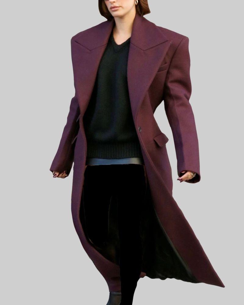 Hailey Bieber Inspired Burgundy Trench Coat Elegant Fashion Statement