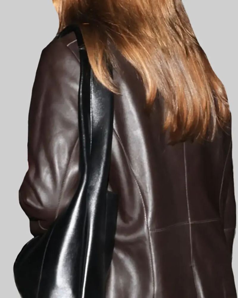 Hailey Bieber Signature Dark Brown Leather Jacket  Trendy Celebrity Look