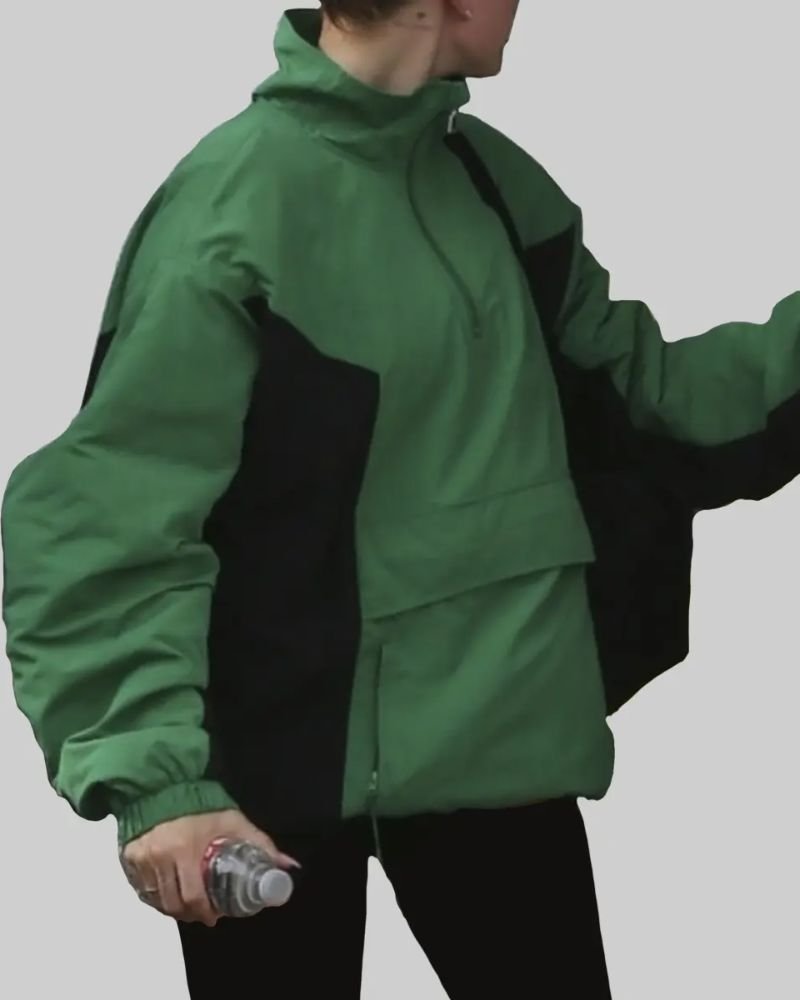 Hailey Bieber Inspired Green & Black Bomber Jacket  Trendy Women’s Style