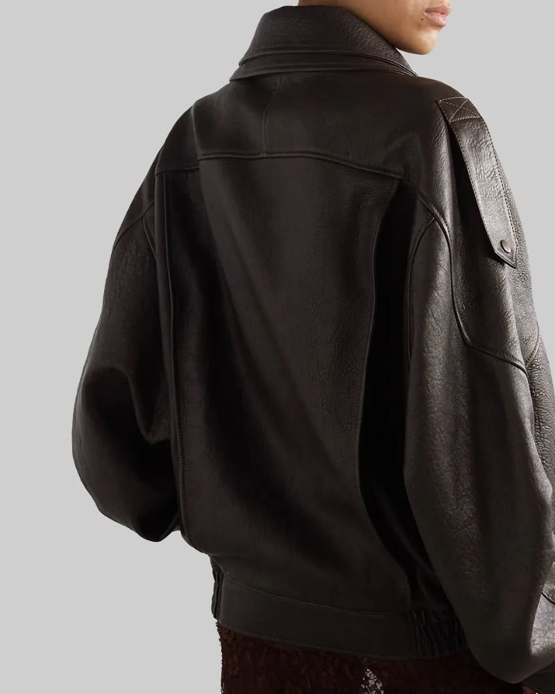 Hailey Bieber Oversized Brown Leather Jacket  Iconic Casual Fashion Look