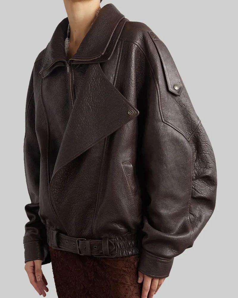 Shop Hailey Bieber Oversized Brown Leather Jacket  Iconic Celebrity Street Style