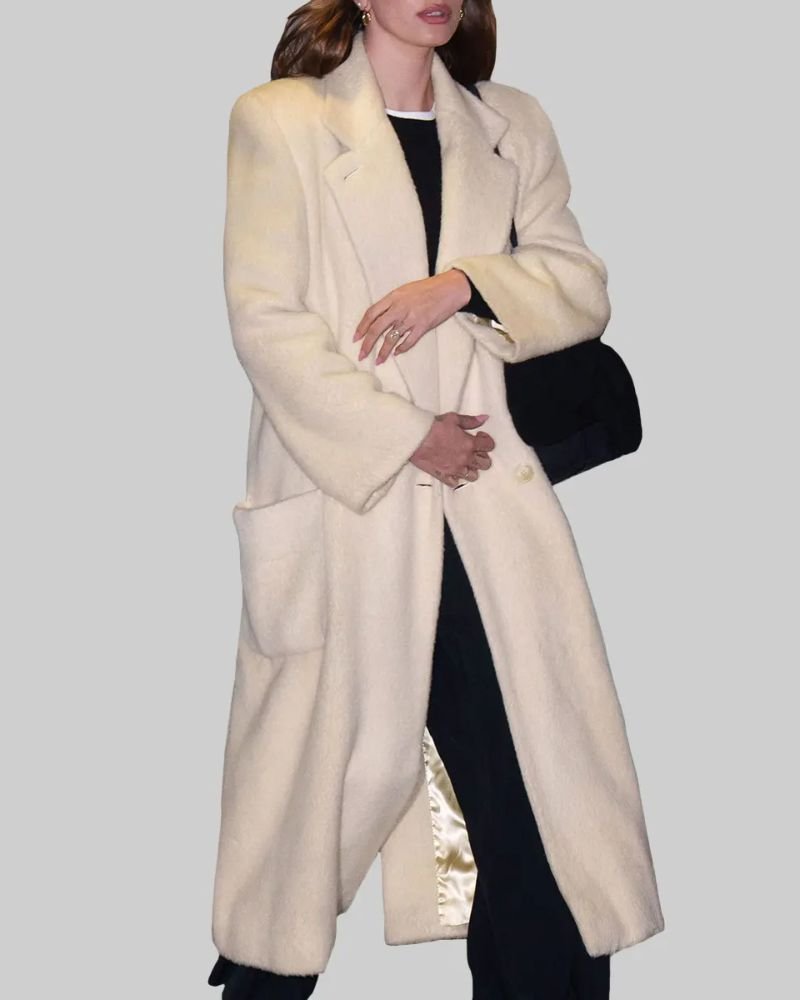 Chic Hailey Bieber Wool Coat  Timeless Outerwear for Cold Days