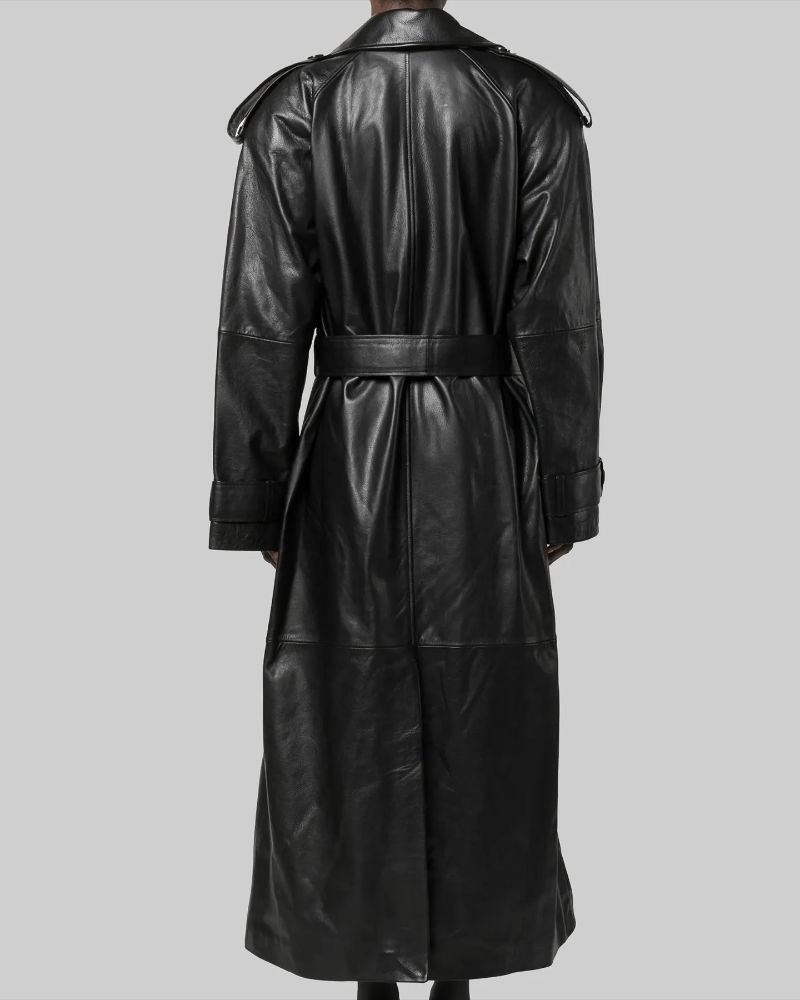 Hailey Bieber Signature Black Leather Trench  Timeless Street Style