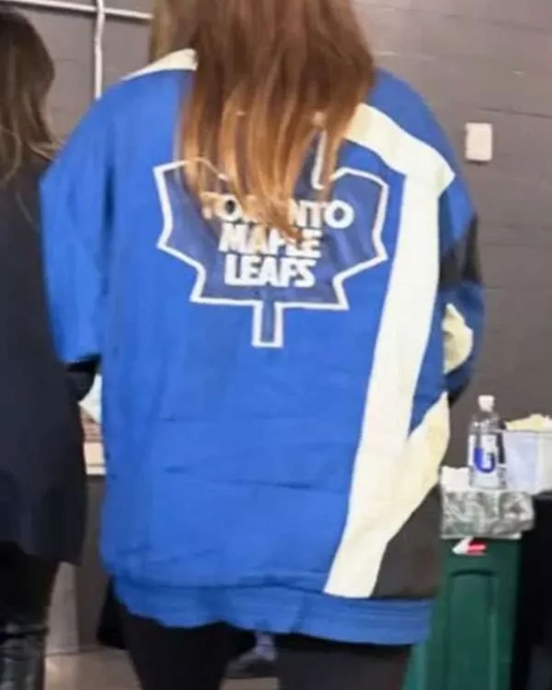 Hailey Bieber Signature Toronto Maple Leafs Jacket  Sporty Fashion Outfit