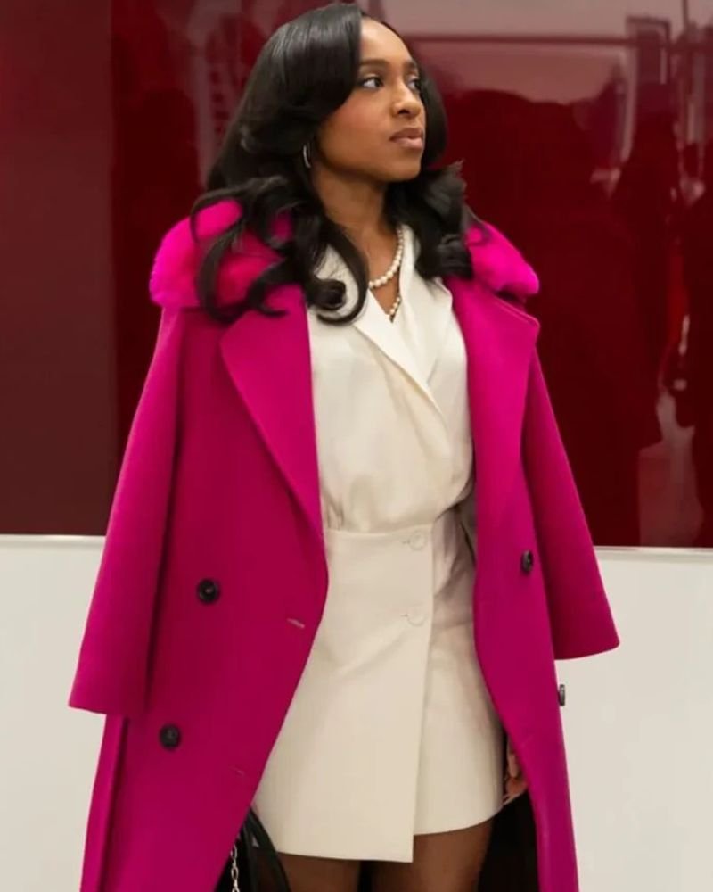 Taylor Polidore Williams Beauty in Black Pink Coat  Trendy Celebrity Wardrobe Essential