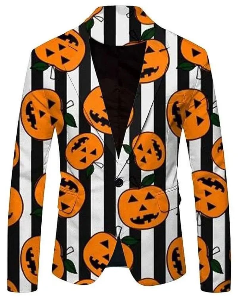 Black and White Pumpkin Stripe Blazer  Stylish Spooky Halloween Look