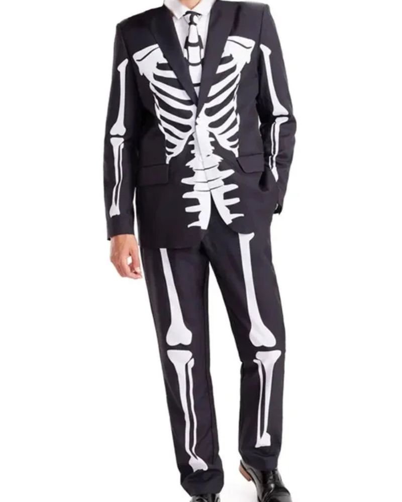 Skeleton Print Men’s Suit  Trendy Halloween Party Wear