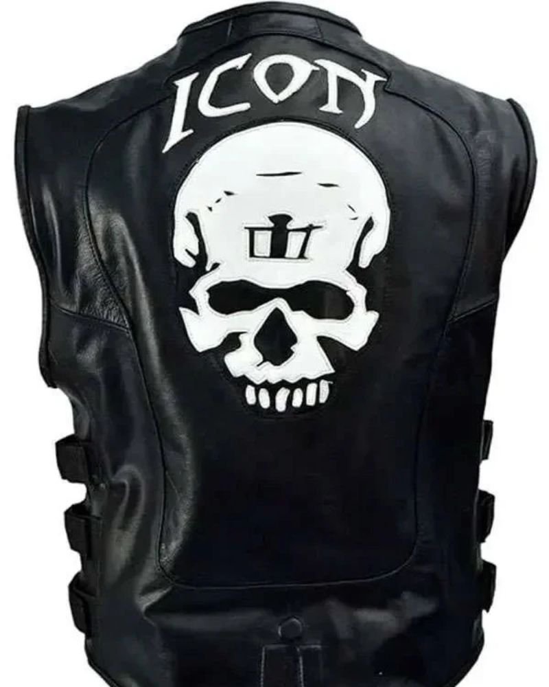 Black Skull Icon Real Leather Vest –Bold Biker Style Outfit