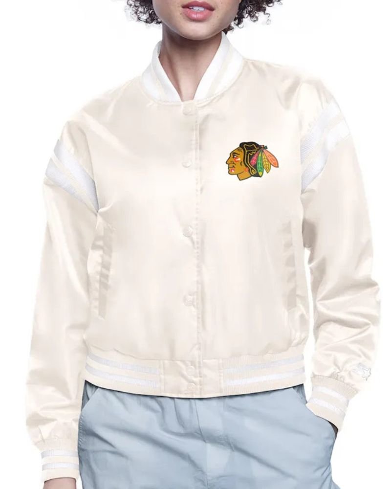 Classic Chicago Blackhawks Satin Bomber Jacket  Printed Logo Edition