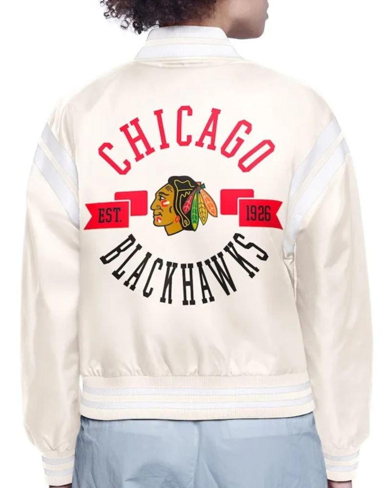 Stand Out in Style with the Chicago Blackhawks Satin Logo Jacket