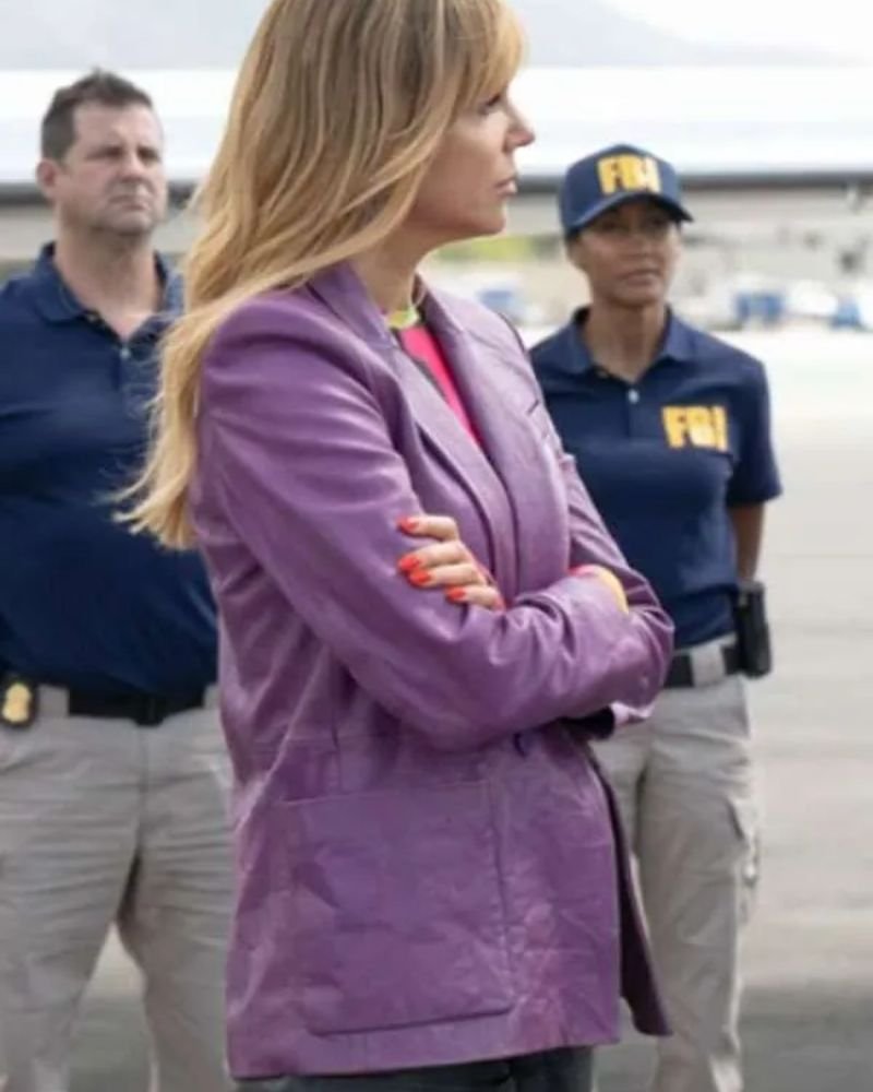 Morgan Gillory High Potential Outfit  Iconic Purple Leather Blazer for Women