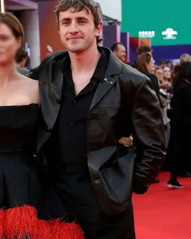 Paul Mescal Hamnet 2025 Black Leather Jacket  Premium Movie-Inspired Outfit