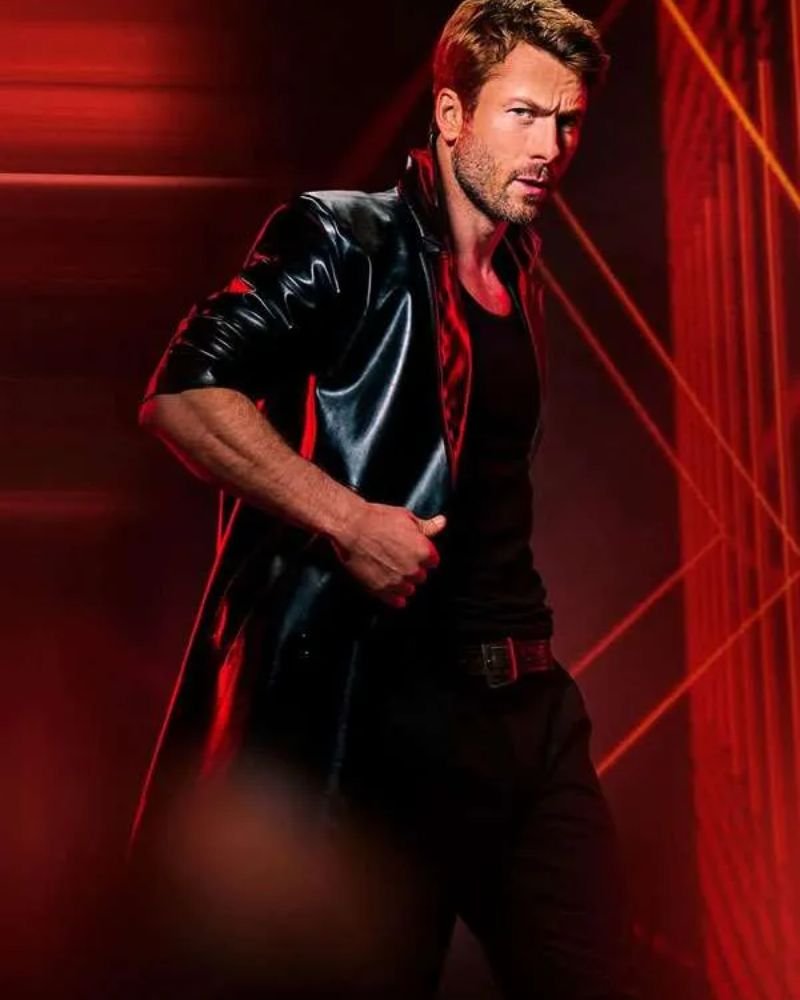 Buy The Running Man Glen Powell Black Coat  Iconic Leather Outerwear