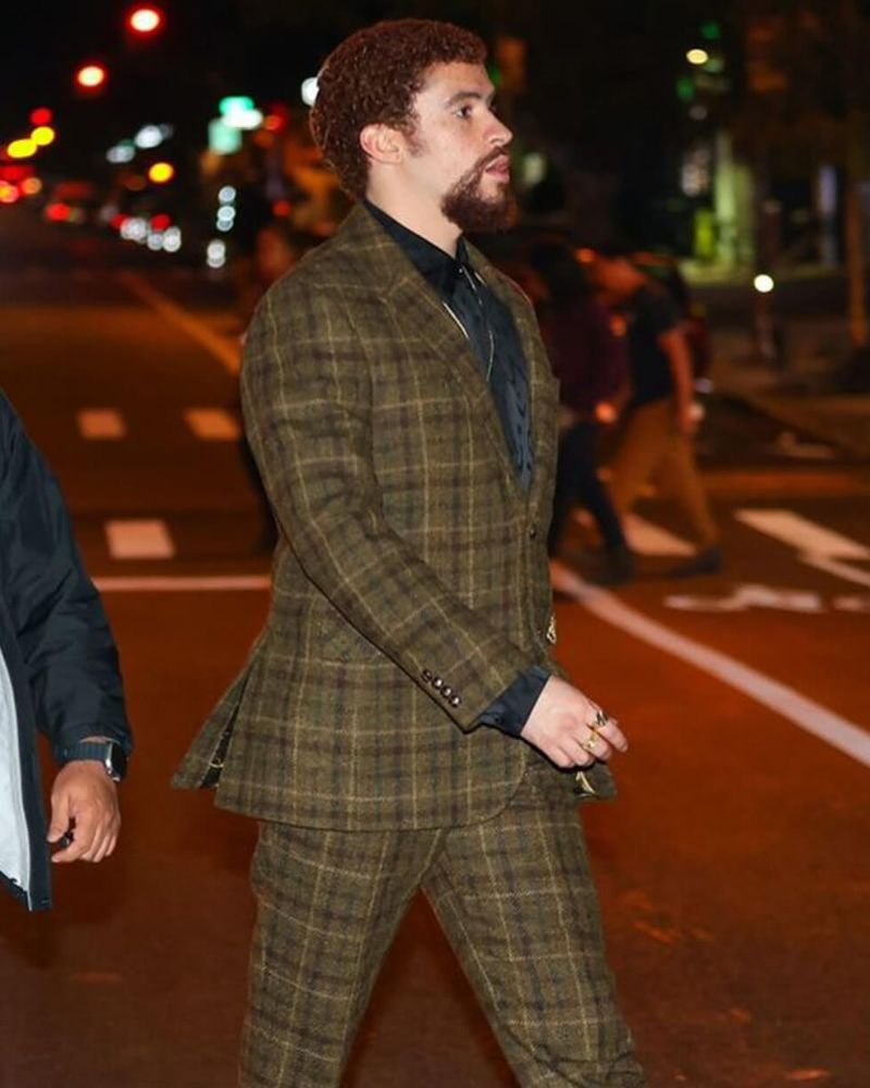 Bad Bunny Checkered Blazer from Caught Stealing 2025  Iconic Red Carpet Look