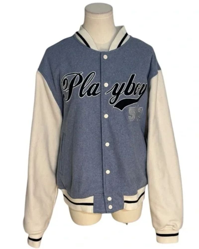 Playboy by PacSun Blue Bomber Jacket  Fashionable Unisex Outerwear