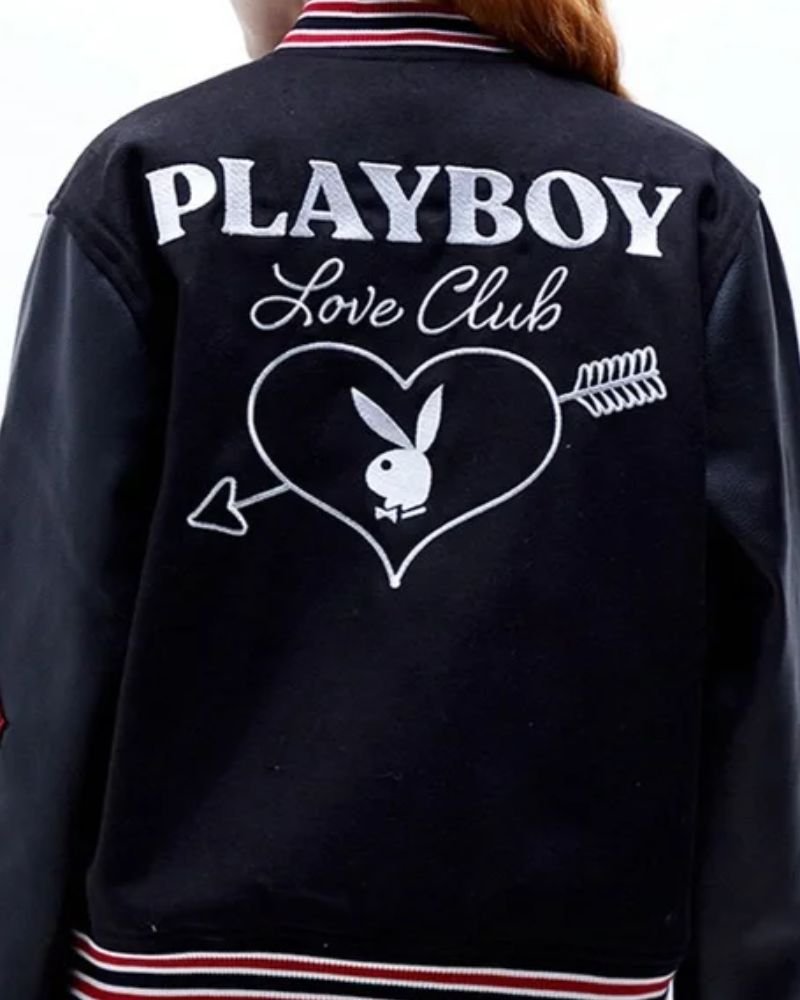 Playboy Love Club Varsity Jacket  Trendy Retro Bomber Design