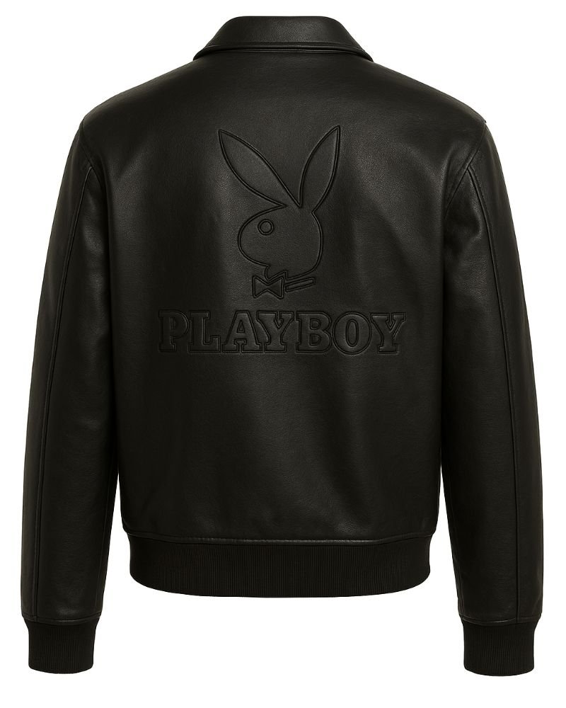 Classic Playboy Embossed Logo Leather Jacket