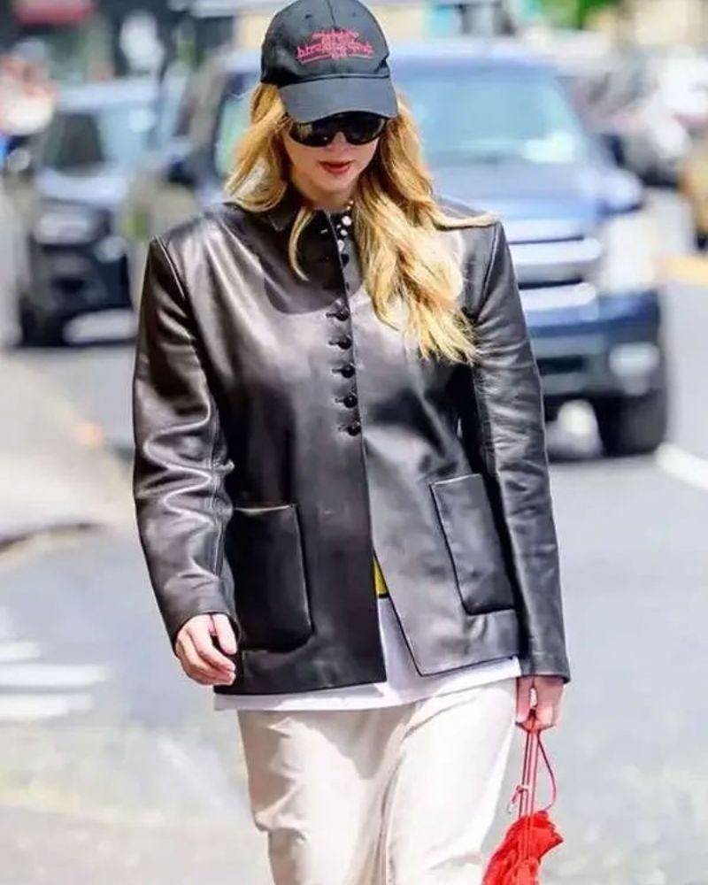 Women’s NYC 2025 Jennifer Lawrence Leather Blazer  Modern Fashion Icon