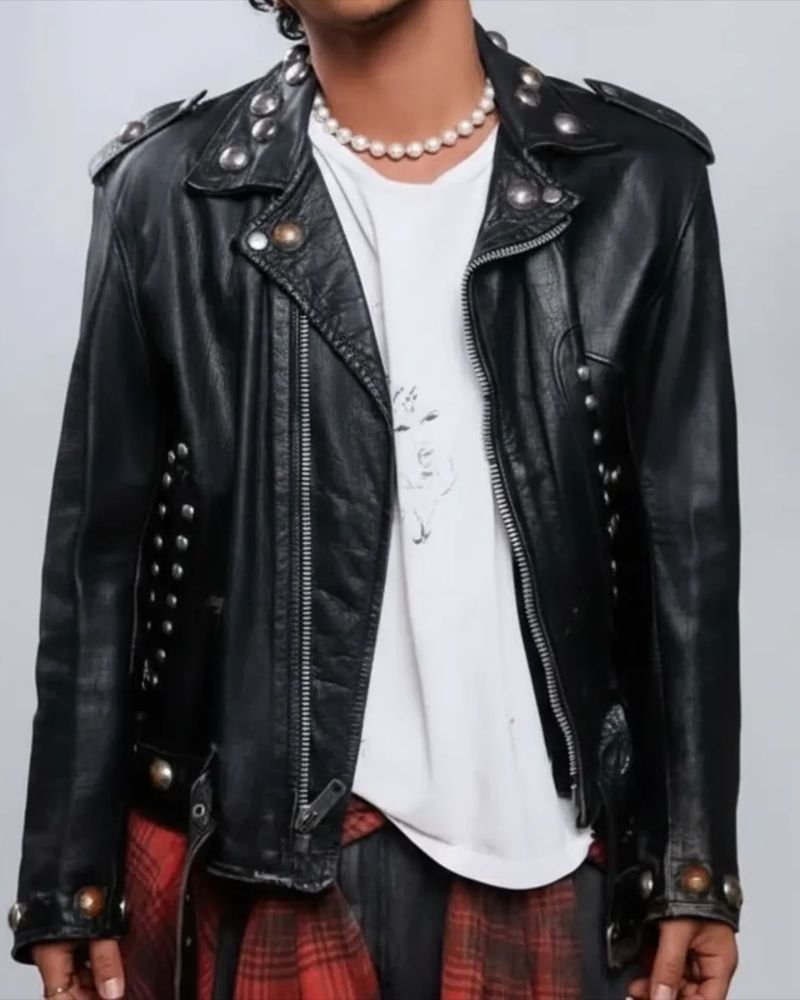 Bruno Mars Black Leather Studded Biker Jacket