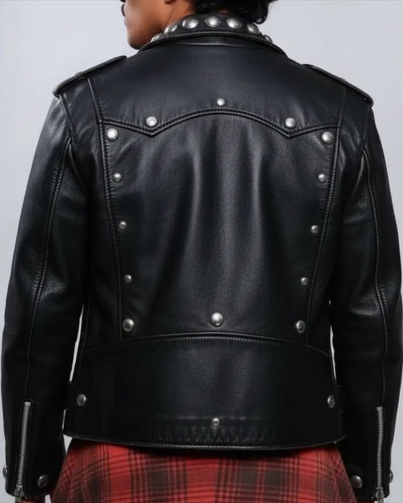 Studded Black Leather Jacket Inspired by Bruno Mars  Bold Fashion Look