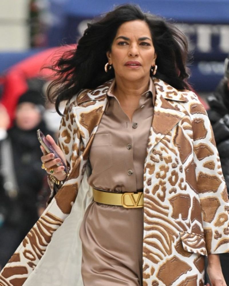 Seema Patel And Just Like That Brown Coat  Celebrity Fashion Collection