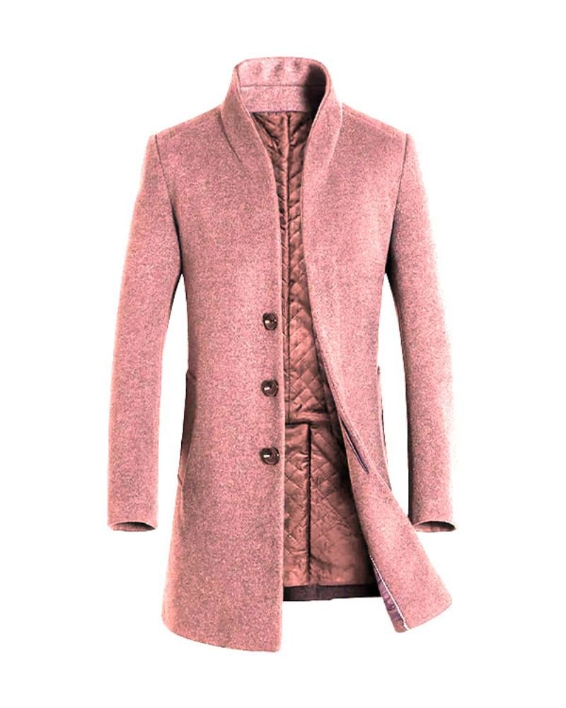 Classic Men’s Long Pink Wool Coat  Trendy Cold Weather Style