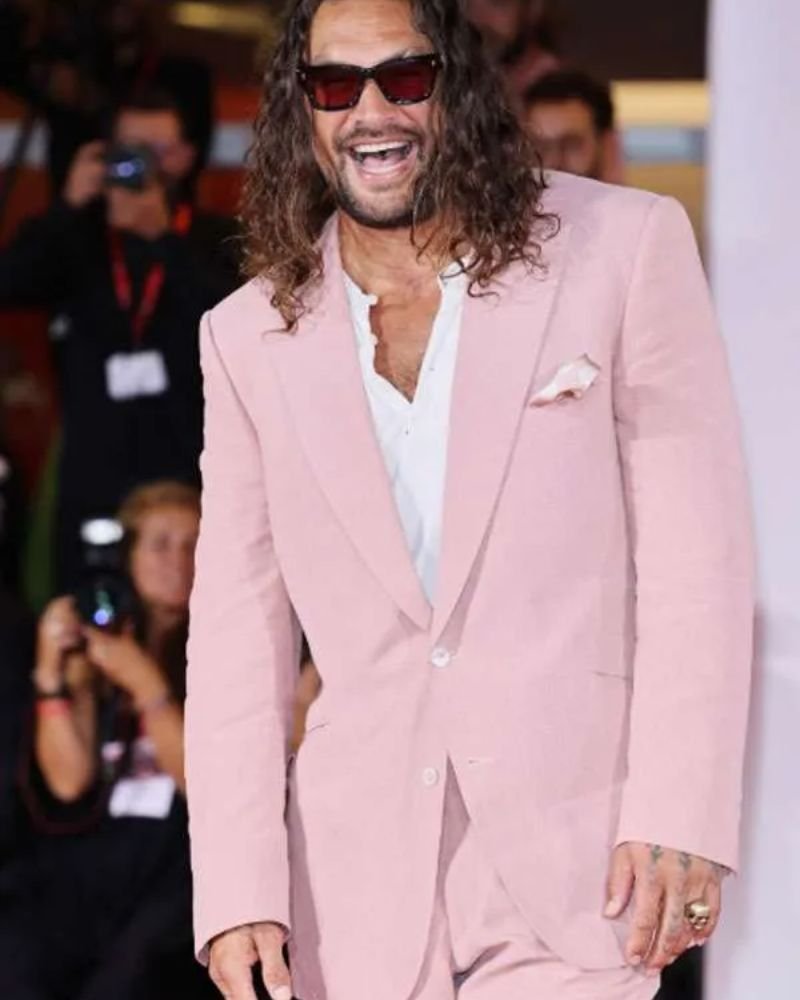 Jason Momoa Pink Suit  Stylish Movie Outfit from In the Hand of Dante