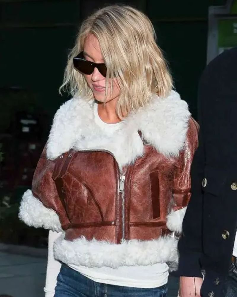 Shop Sydney Sweeney Shearling Leather Jacket  NYC Inspired Style